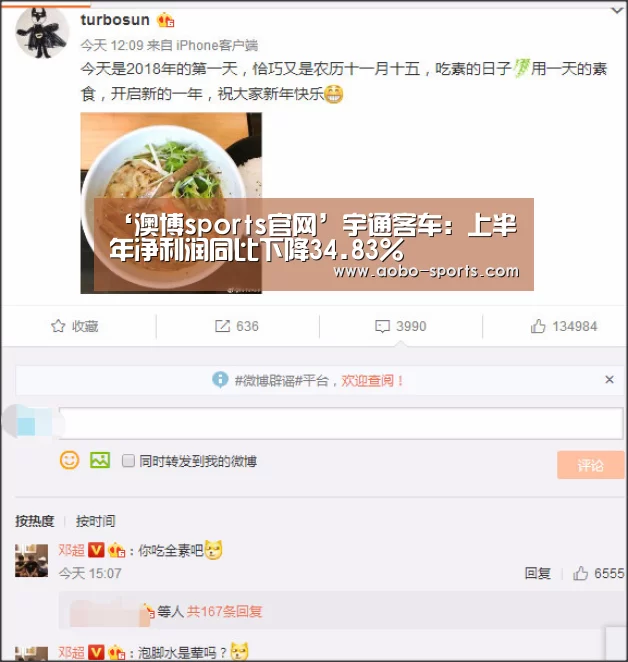‘澳博sports官网’宇通客车:上半年净利润同比下降34.83%(图3) 澳博sports官方入口